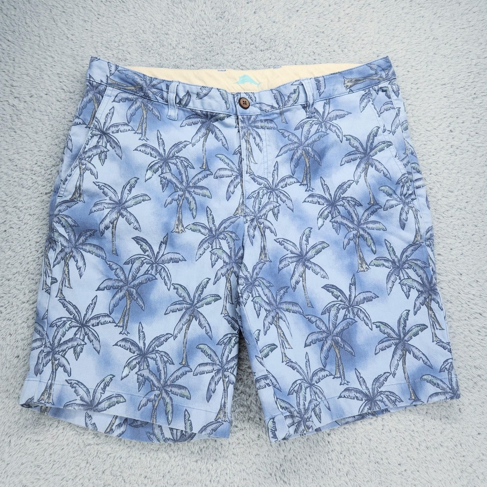 Tommy Bahama Shorts Mens 34 Blue Palm Tree Chino Stretch 9 Inseam Summer